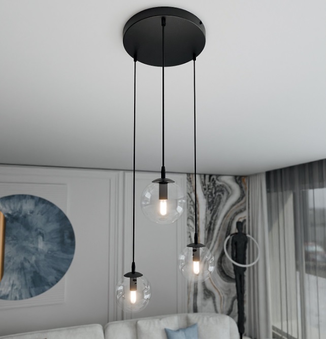 Lampa wisząca Cosmo Premium 3 z trzema kloszami ze szkła bezbarwnego