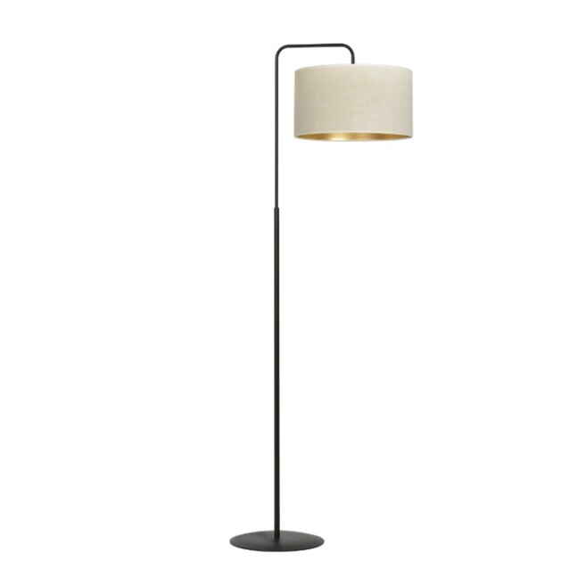 Lampa podłogowa Hilde z beżowym welurowym abażurem i czarnym stelażem