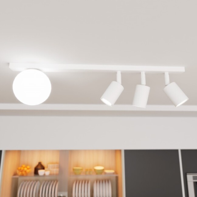 Lampa sufitowa Baster 4 biała z kulą i trzema regulowanymi spotami