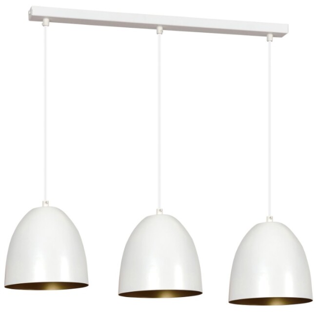 Lampa wisząca Lenox 3 biała z potrójnym kloszem i złotym wnętrzem