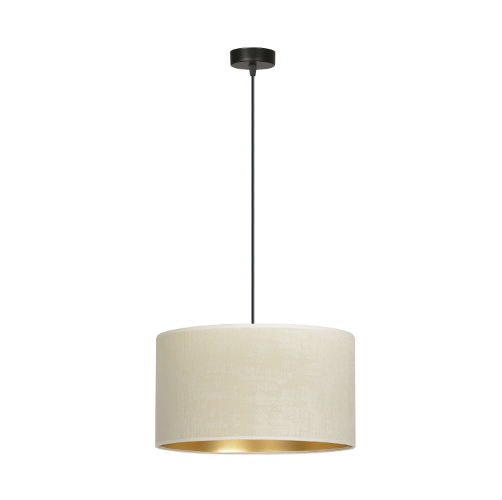 Lampa wisząca Hilde z białym welurowym abażurem i złotym wnętrzem