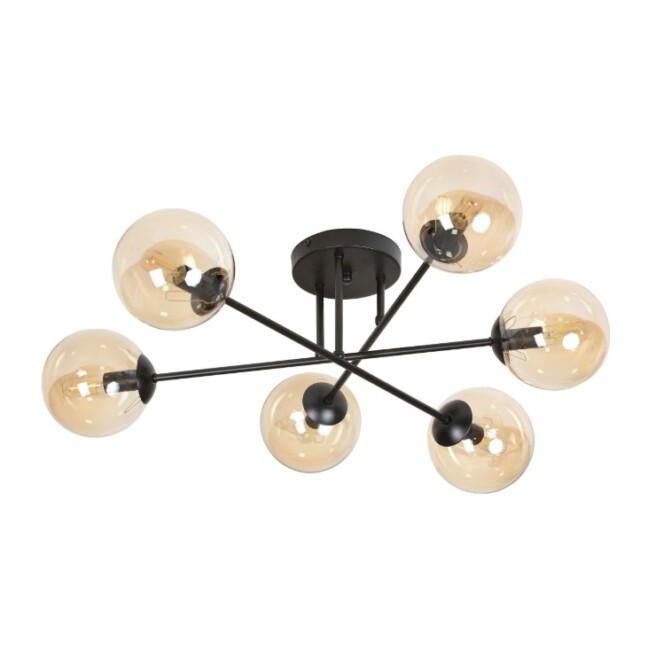 Lampa sufitowa Brendi B6 z bursztynowymi kloszami – 6‑punktowa, idealna do niskich wnętrz