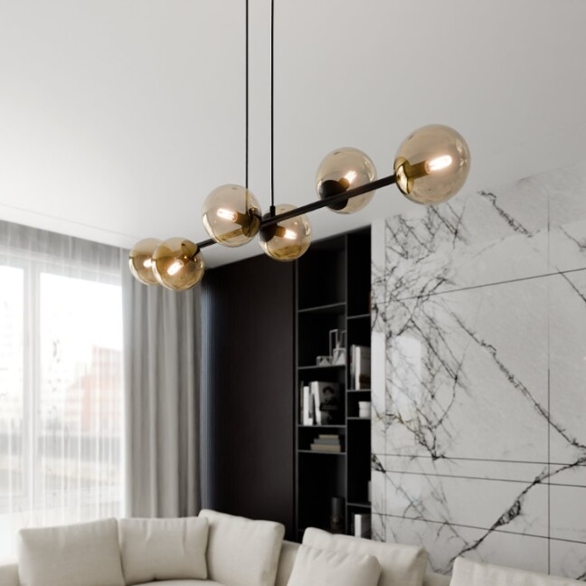 Lampa wisząca Rossi 6 z bursztynowymi kloszami E14