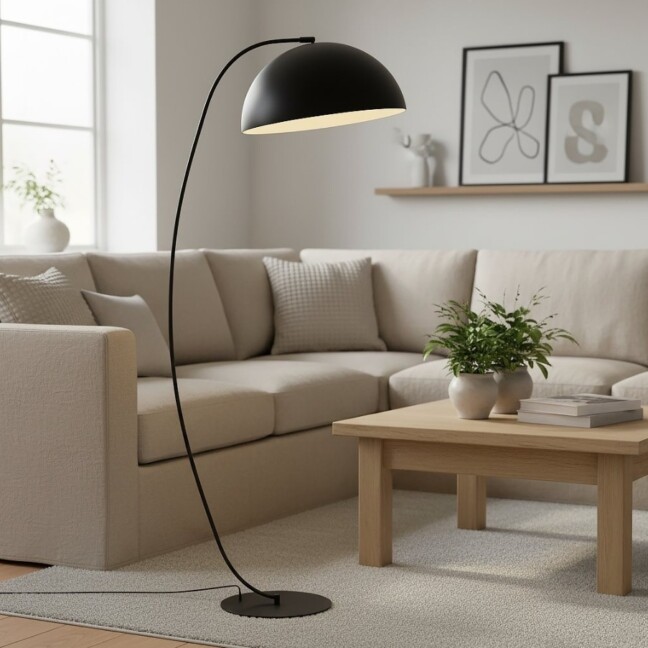 Czarna lampa podłogowa Arcos do salonu - styl loft