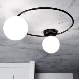 Czarna plafoniera Sopra 2 z dwiema białymi kulami E14 IP20