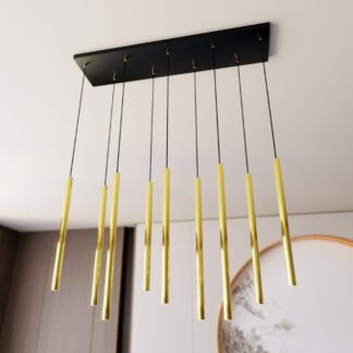 Nowoczesna czarno‑złota lampa wisząca Selter 9 z dziewięcioma źródłami światła G9