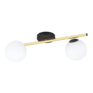 Plafon sufitowy Splendi 2 czarno‑złoty z dwoma kloszami ze szkła