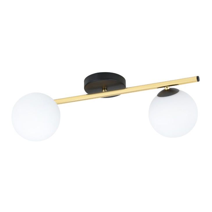 Plafon sufitowy Splendi 2 czarno‑złoty z dwoma kloszami ze szkła
