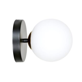 Kinkiet Floki czarny z mlecznym kloszem i złotym akcentem