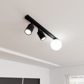 Czarny plafon Baster 3 z kulą i regulowanymi reflektorami do kuchni