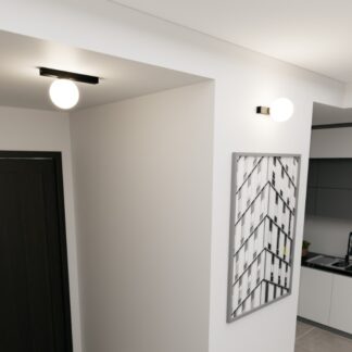 Czarny plafon ścienno-sufitowy Fit z mleczną kulą E14 IP20