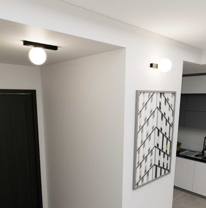 Czarny plafon ścienno-sufitowy Fit z mleczną kulą E14 IP20