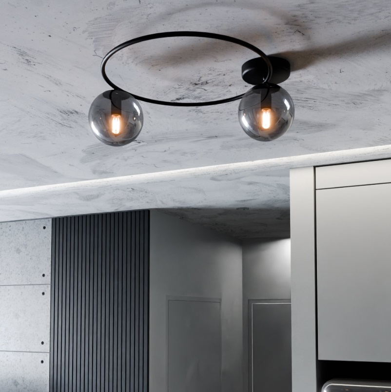 Plafon sufitowy Sopra 2 czarny z dwoma grafitowymi kloszami E14