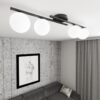 Lampa sufitowa Kairo 4 czarna – podłużna z białymi szklanymi kloszami