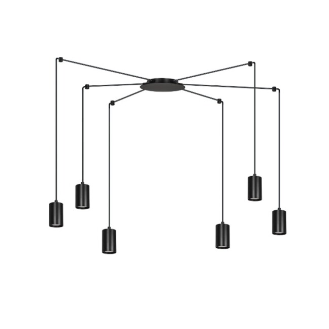 Czarna lampa wisząca Traker 6 z sześcioma regulowanymi tubami GU10