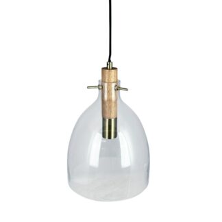 Drewniana lampa wisząca Bistro 30 z przezroczystym szklanym kloszem E27