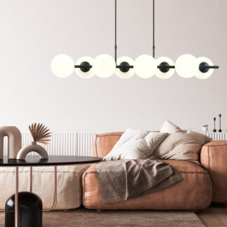 Lampa wisząca Rory 8 z opalowymi kloszami E14 do jadalni