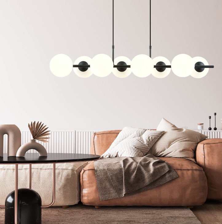 Lampa wisząca Rory 8 z opalowymi kloszami E14 do jadalni