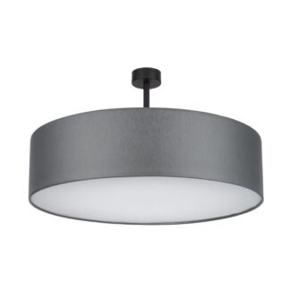 Szary plafon sufitowy Rondo 60 z tkaninowym abażurem i 4 gniazdami E27