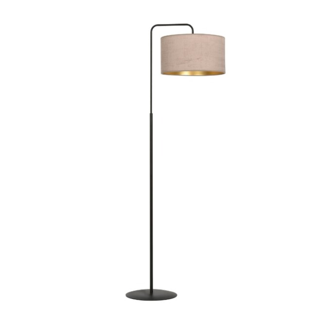 Lampa podłogowa Hilde z welurowym różowym abażurem i złotym wnętrzem