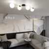 Nowoczesna lampa sufitowa Splendi 4 czarno‑złota z 4 mlecznymi kloszami E14
