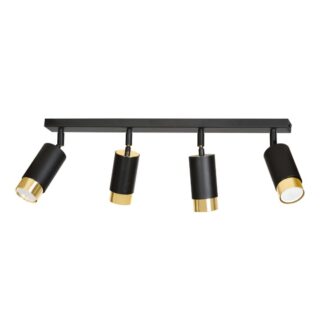 Nowoczesny czarno-złoty reflektor sufitowy Hiro na listwie 4×GU10 IP20