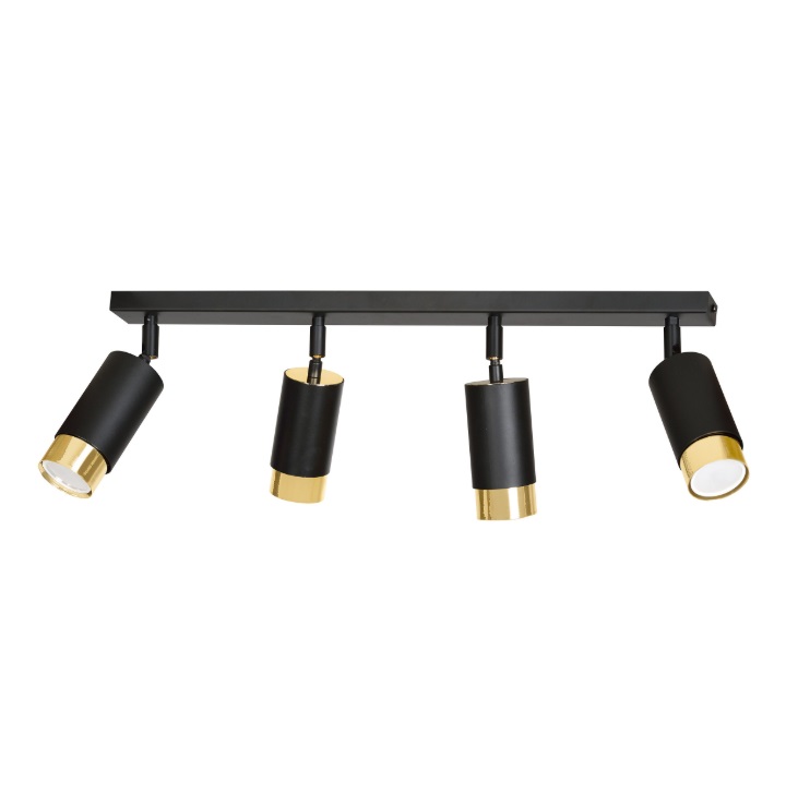 Nowoczesny czarno-złoty reflektor sufitowy Hiro na listwie 4×GU10 IP20