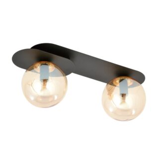 Plafon sufitowy Plaza 2 z bursztynowymi kloszami – elegancka lampa z czarną matową podstawą