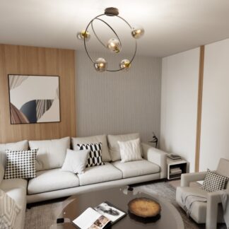 Żyrandol Stardom 5xE14 czarno‑złoty z mlecznymi kulami