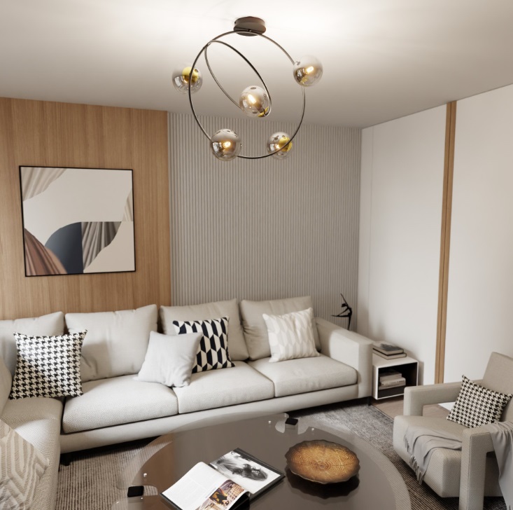 Żyrandol Stardom 5xE14 czarno‑złoty z mlecznymi kulami