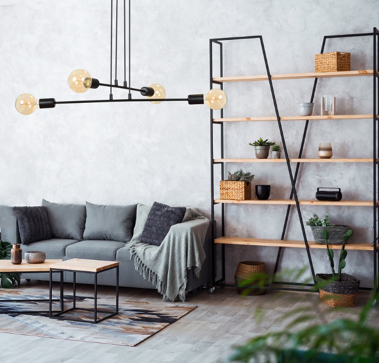 Czarny żyrandol Multipo 4 E27 – geometryczna lampa industrialna