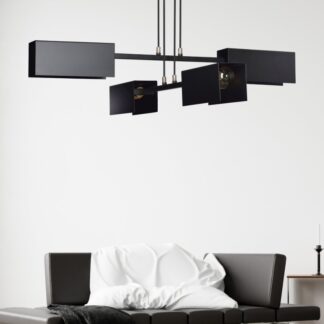 Nowoczesna lampa wisząca Tolos 4 z czarnymi geometrycznymi kloszami E27