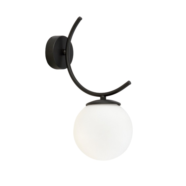 Kinkiet Boston czarny mat z mleczną kulą 15 cm E14 IP20
