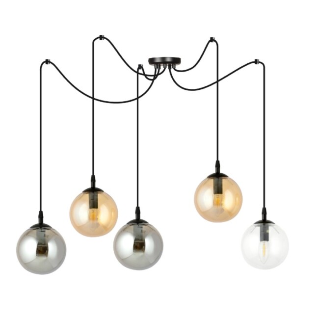 Lampa wisząca Gigi 5 z kolorowymi kloszami – elastyczny żyrandol typu pająk E14