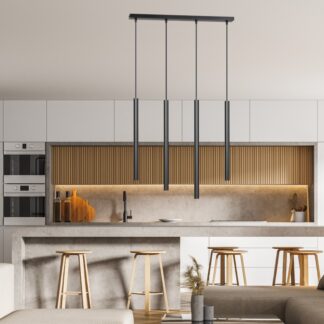 Lampa wisząca Selter 4 nad wyspę – czarne tuby LED G9, nowoczesny design
