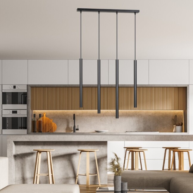 Lampa wisząca Selter 4 nad wyspę – czarne tuby LED G9, nowoczesny design