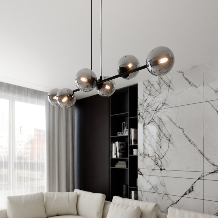 Lampa wisząca Rossi 6 z grafitowymi kulami E14 nad stół lub wyspę