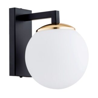 Czarny kinkiet Moritz z mleczną szklaną kulą E27 IP20