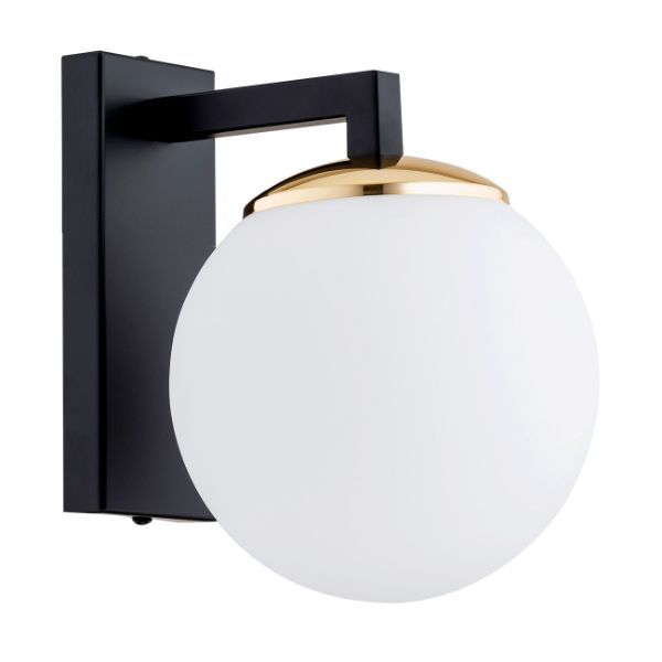 Czarny kinkiet Moritz z mleczną szklaną kulą E27 IP20