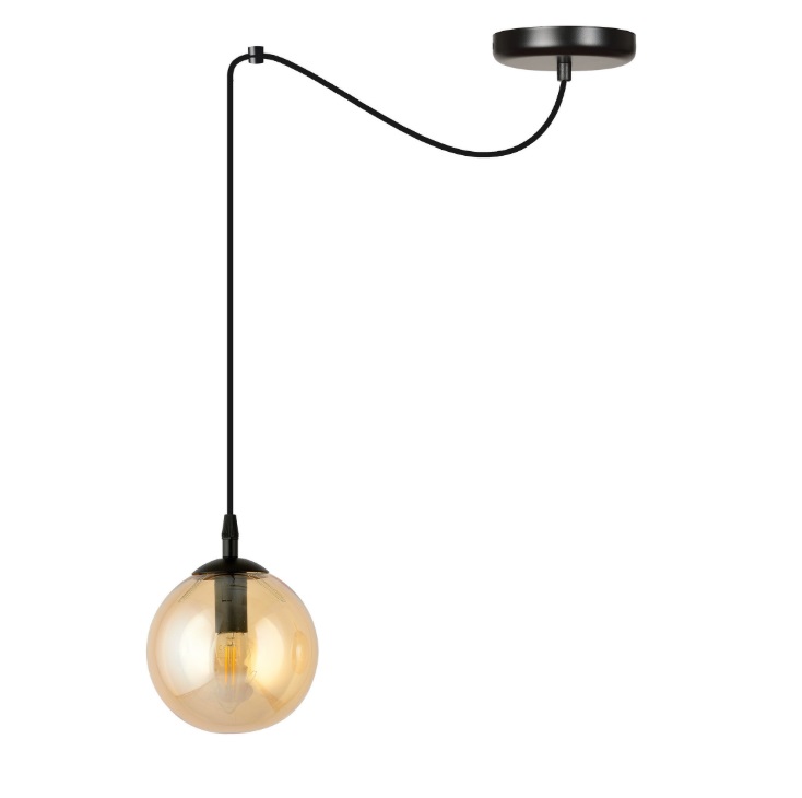 Lampa wisząca Gigi z miodowego szkła – czarna oprawa, kula 15 cm