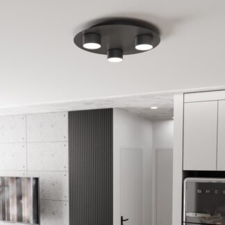 Czarna lampa sufitowa Bolx 3 z trzema punktami GX53 – nowoczesny, płaski plafon