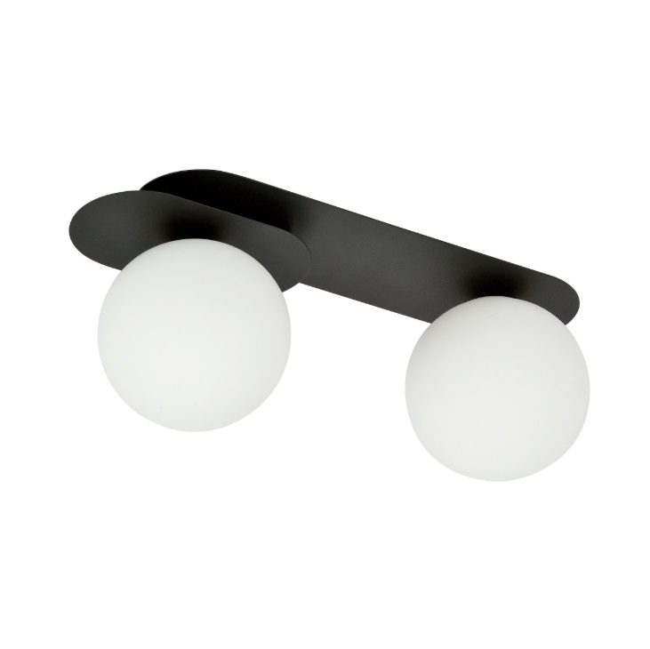 Plafon Plaza 2 czarno‑biały z dwoma mlecznymi kulami E14