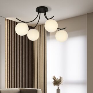 Żyrandol Boston 4 z mlecznymi kulami na czarnych łukach E14 IP20