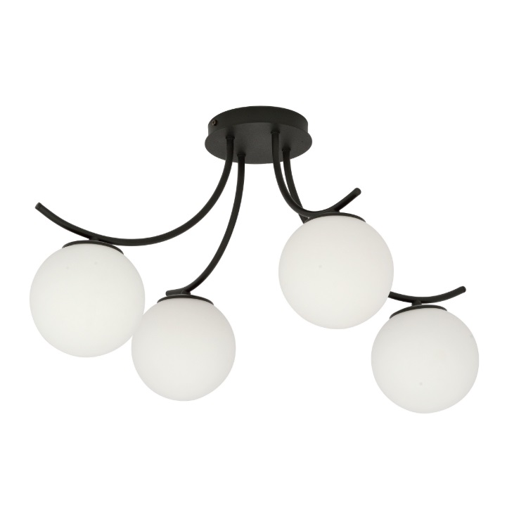Żyrandol Boston 4 z mlecznymi kulami na czarnych łukach E14 IP20