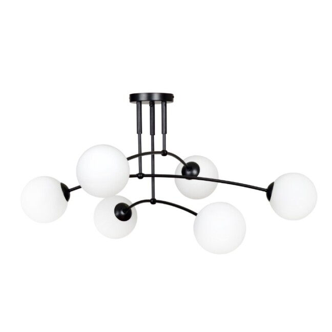 Lampa sufitowa Pregos 6 – czarna nowoczesna z sześcioma szklanymi kulami E14