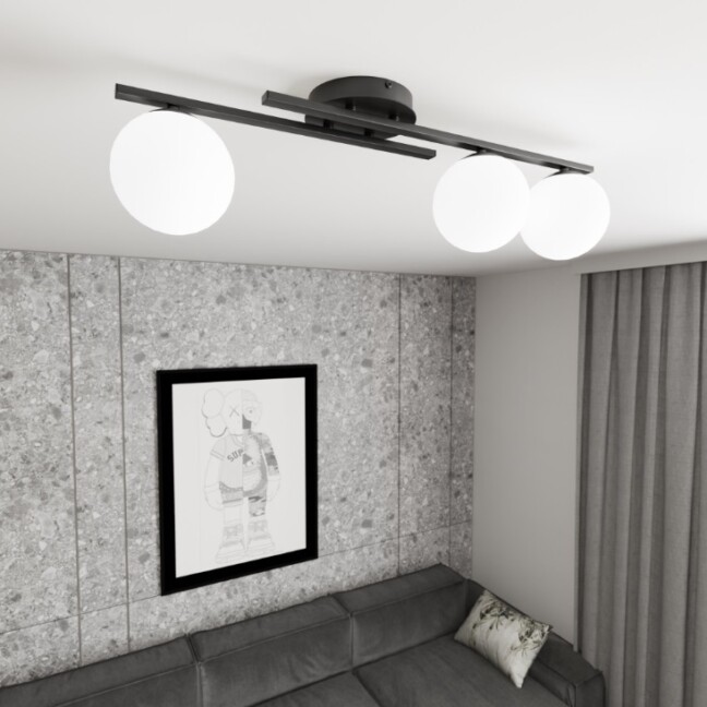 Lampa sufitowa Kairo 3 z trzema kloszami – czarna