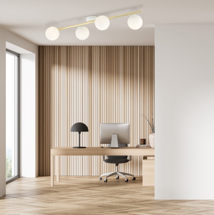 Lampa sufitowa Splendi 4 złoto-biała z 4 kloszami mlecznego szkła