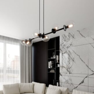 Lampa wisząca Rossi 6 nad stół – czarna z przezroczystymi kloszami E14