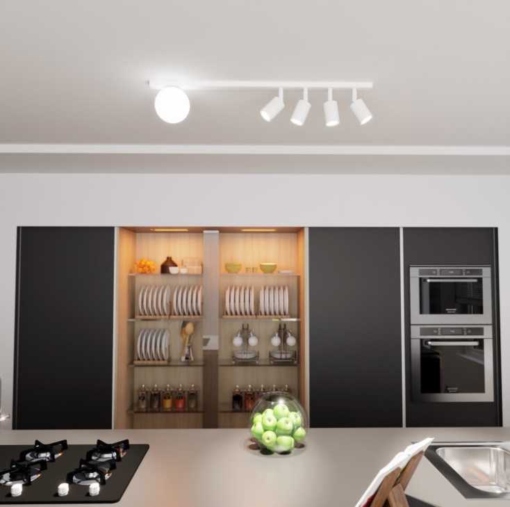 Lampa sufitowa Baster 5 z kulą i czterema regulowanymi reflektorami