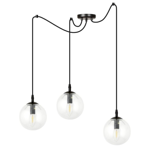 Lampa wisząca Gigi 3 z trzema transparentnymi kulami – regulowane zawieszenie typu pająk
